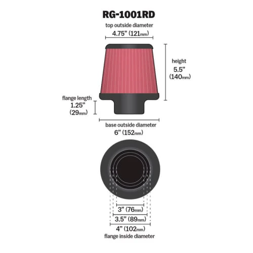 PLM x K&N Adjustable Size 3" 3.5" 4" Universal Air Filter - Image 5